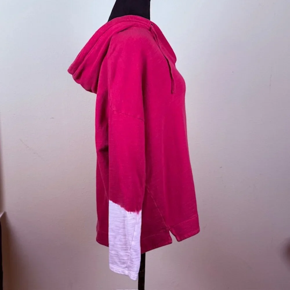 J Jill Hoodie Womens Medium Red Pink Dip Dye Slub Cotton Pullover Top Relaxed